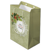 Kerstgroene krans en rode bessen medium cadeauzakje (Achterkant Gekanteld)