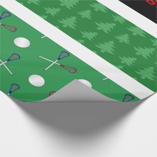 Kerstgroene lacrosse kerstbomen cadeaupapier (Hoek)