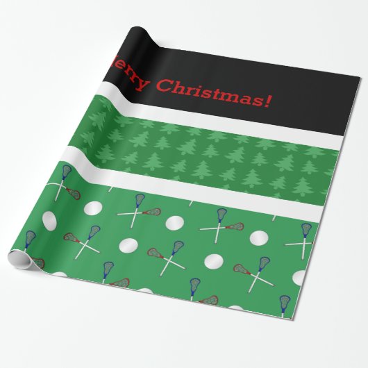 Kerstgroene lacrosse kerstbomen cadeaupapier (Uitgerold)