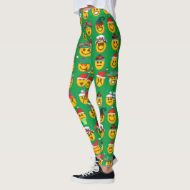 Kerstgroene Leggings Vrouwen | Emoji-Leggings
