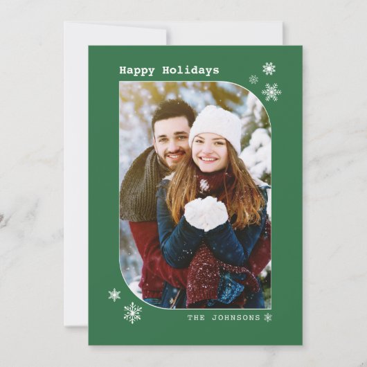 Kerstgroene, moderne, minimalistische fotokaart feestdagenkaart (Voorkant)