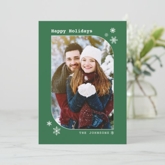 Kerstgroene, moderne, minimalistische fotokaart feestdagenkaart (Staand voorkant)