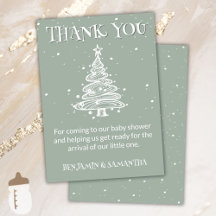 Kerstgroene neutrale babyshower bedankkaart