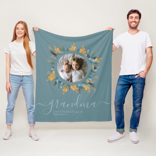 kerstgroene Oranje Wreatfoto, speciaal aangepast Fleece Deken (In situ)