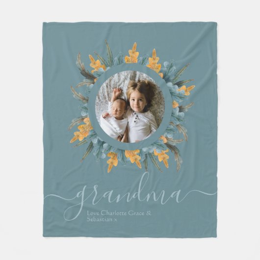 kerstgroene Oranje Wreatfoto, speciaal aangepast Fleece Deken (Voorkant)