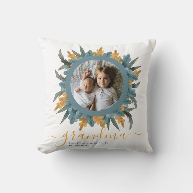 kerstgroene Oranje Wreatfoto, speciaal aangepast Kussen (Voorkant)