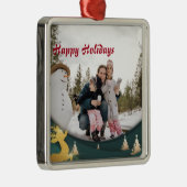 Kerstgroene rand Aangepaste foto Metalen Ornament (Rechts)