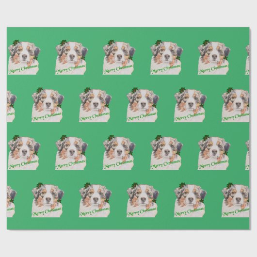 Kerstgroene realistische Australiër Shepherd Cadeaupapier (Vlak)