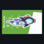 Kerstgroene rechthoek sticker Penguin skater.<br><div class="desc">Kerstgroen rechthoekige sticker Pinguïn skater en andere Snowfolk. Winter Wonderland sneeuwpoppen. Lieflijke winterse personages met schaatspinguïns, sleeën sneeuwmeisjes, skiën sneeuwpoppen en schaatsen sneeuwpoppen : ) Bekijk ook de bijpassende Lovable winterse sneeuwpoppen en sneeuwmeisje personages spelen hun instrumenten in een kerstband. Een mooie geïllustreerde originele decoratie om je cadeaus op te...</div>