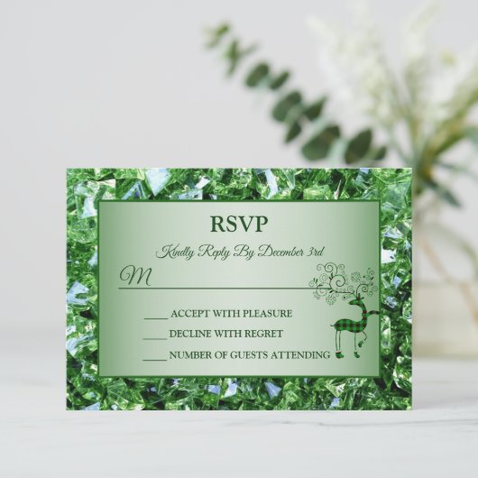 Kerstgroene rendieren Trendy feestdagen RSVP Kaartje (Staand voorkant)