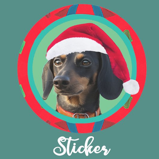 Kerstgroene rode foto van uw hond of onze dashond  ronde sticker
