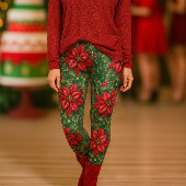 Kerstgroene Rode Poinsettia Bloem Leggings
