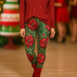 Kerstgroene Rode Poinsettia Bloem Leggings