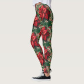 Kerstgroene Rode Poinsettia Bloem Leggings (Links)