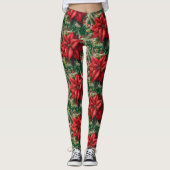 Kerstgroene Rode Poinsettia Bloem Leggings (Voorkant)