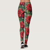 Kerstgroene rode poinsettia bloemleggings leggings (Achterkant)