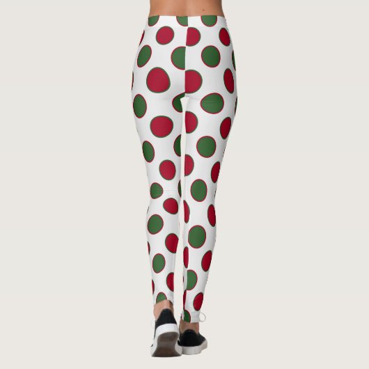 kerstgroene rode poka dots op wit leggings (Achterkant)