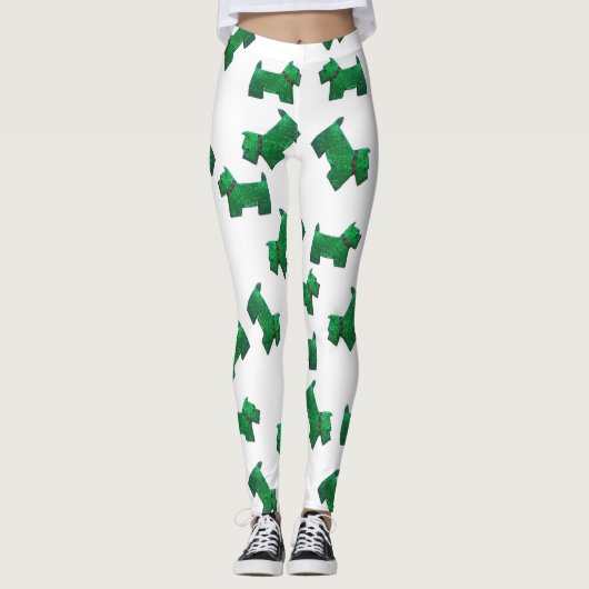 Kerstgroene Scottie Terrier pin Leggings (Voorkant)
