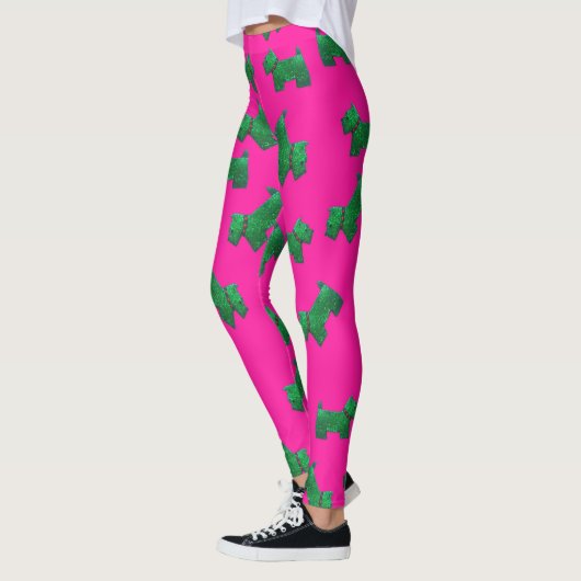 Kerstgroene ScottieTerrier roze achtergrond Leggings (Links)