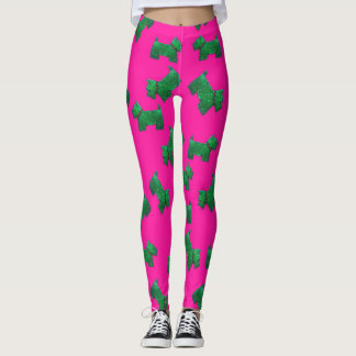 Kerstgroene ScottieTerrier roze achtergrond Leggings