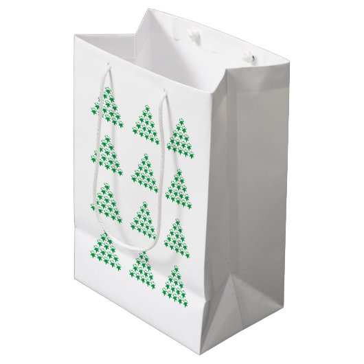 kerstgroene sneeuwstroming, witte achtergrond medium cadeauzakje (Voorkant Gekanteld)