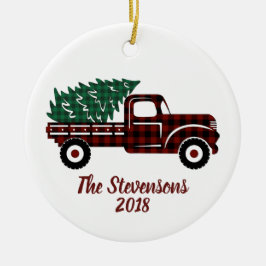Kerstgroene speldenboom Red Truck Holiday Foto Keramisch Ornament
