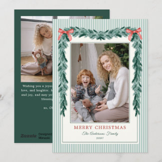 Kerstgroene Strepen Boog Guirlandes Foto Feestdagenkaart