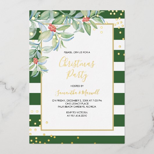 Kerstgroene Stripes-feestdag Folie Feestdagenkaart (Voorkant)