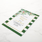 Kerstgroene Stripes-feestdag Folie Feestdagenkaart (Gedraaid)