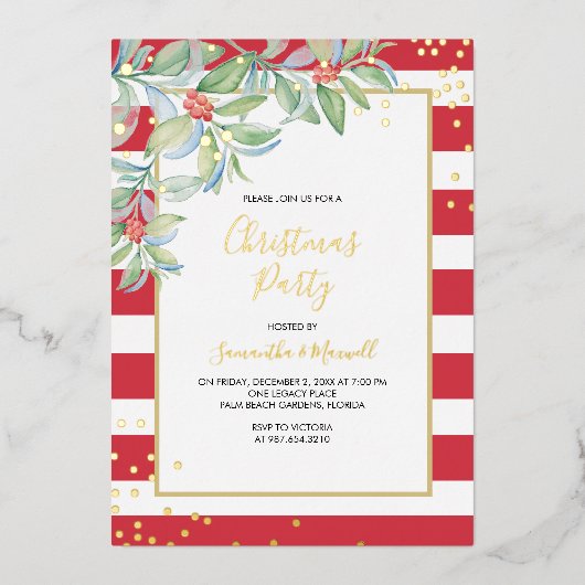 Kerstgroene Stripes-feestdag Folie Feestdagenkaart (Voorkant)