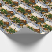 Kerstgroene tractor met gloeiende lichten cadeaupapier (Hoek)