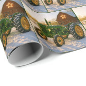 Kerstgroene tractor met gloeiende lichten cadeaupapier (Rol Hoek)