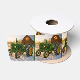 Kerstgroene tractor met gloeiende lichten satijnen lint