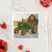 Kerstgroene tractor met gloeiende lichten servet (Insitu)