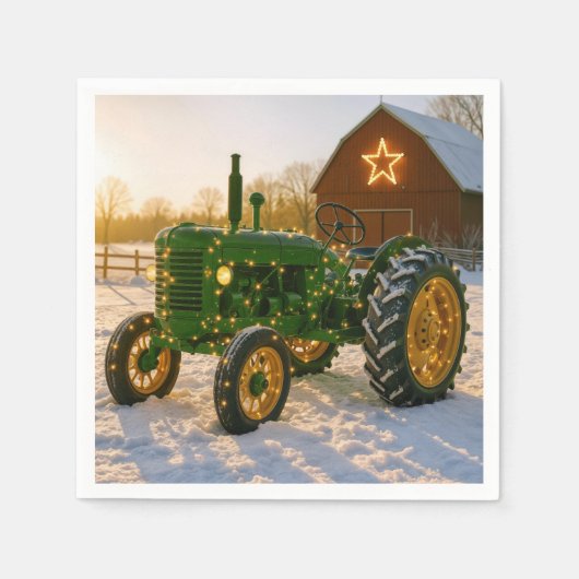Kerstgroene tractor met gloeiende lichten servet (Voorkant)