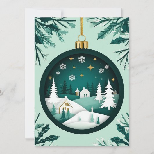Kerstgroene versiering Winterdorp Sneeuwvlok Kaart (Voorkant)