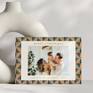 Kerstgroene vintage art deco geometrische foto feestdagenkaart