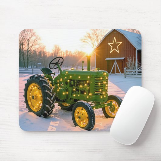 Kerstgroene vintage tractor met kerstlicht muismat (Met muis)