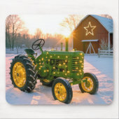 Kerstgroene vintage tractor met kerstlicht muismat (Voorkant)