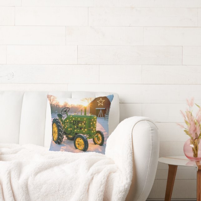 Kerstgroene vintage tractor met rode schuur kussen (Bank)