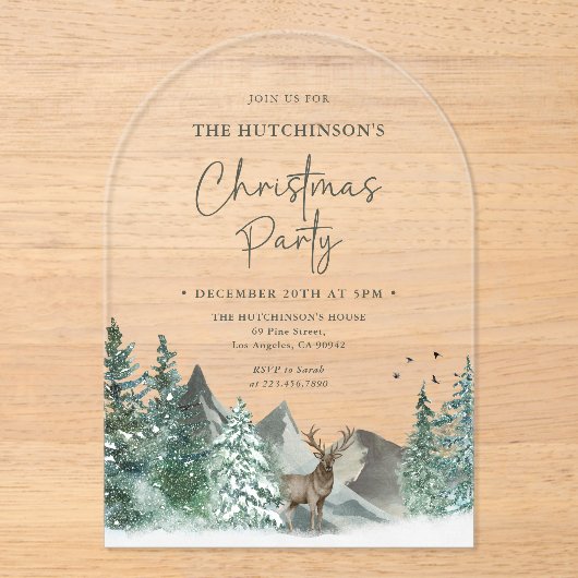Kerstgroene Waterverf Pine Forest Holiday Acryl Uitnodigingen (Voorkant)