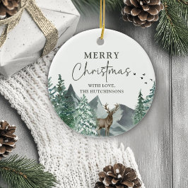 Kerstgroene Waterverf Pine Forest Holiday Keramisch Ornament