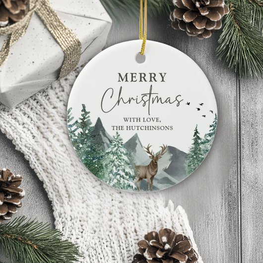 Kerstgroene Waterverf Pine Forest Holiday Keramisch Ornament