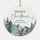 Kerstgroene Waterverf Pine Forest Holiday Keramisch Ornament (Voorkant)