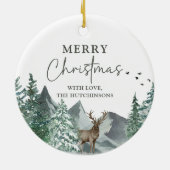 Kerstgroene Waterverf Pine Forest Holiday Keramisch Ornament (Achterkant)