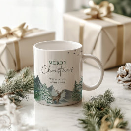 Kerstgroene Waterverf Pine Forest Holiday Koffiemok