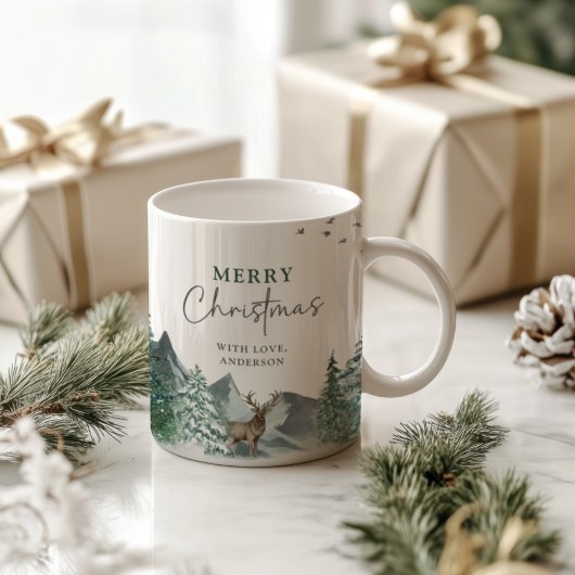 Kerstgroene Waterverf Pine Forest Holiday Koffiemok