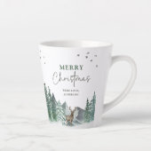 Kerstgroene Waterverf Pine Forest Holiday Latte Mok (Rechts)