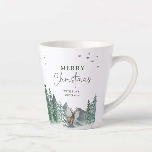 Kerstgroene Waterverf Pine Forest Holiday Latte Mok (Rechts)