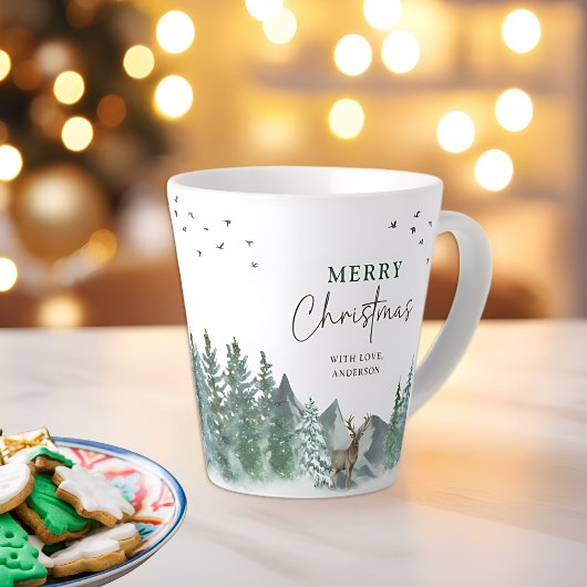 Kerstgroene Waterverf Pine Forest Holiday Latte Mok